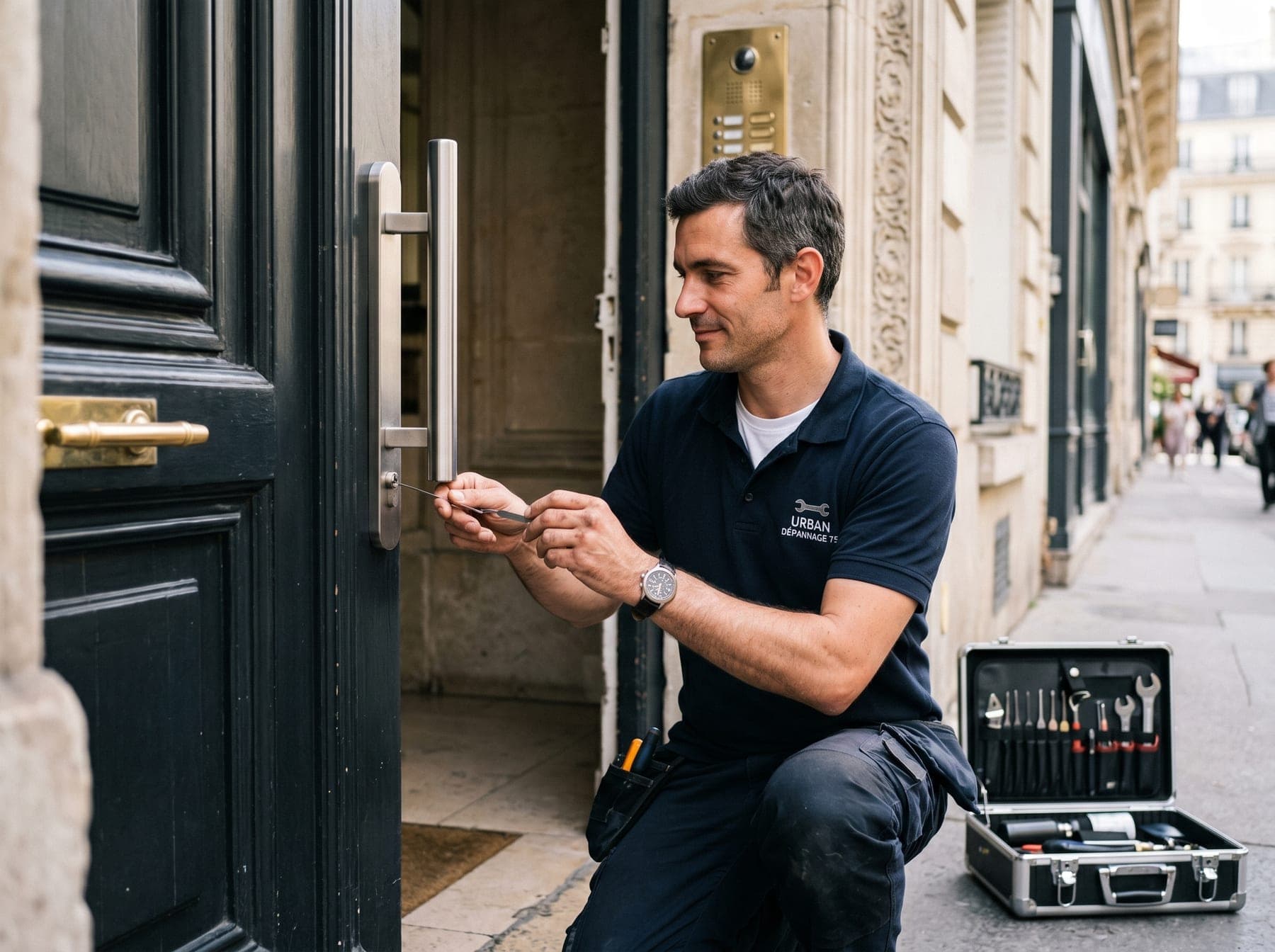 Serrurier Paris pas cher Urban Dépannage en intervention sur une porte parisienne — ouverture de porte 24h/24